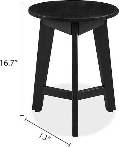 Miniatura 2 de Mesa auxiliar redonda  Mesa auxiliar de madera de acacia maciza para sala de estar o dormitorio  Acabado de madera negra, mesita de noche compacta o