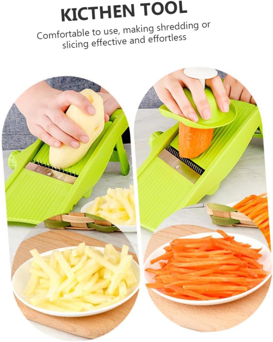 FRCOLOR Manual Potato Grater and Vegetable Slicer Kitchen Tool with Green Handle Multipurpose Handheld Mandoline for Easy Food Prep and Vegetable Shredding