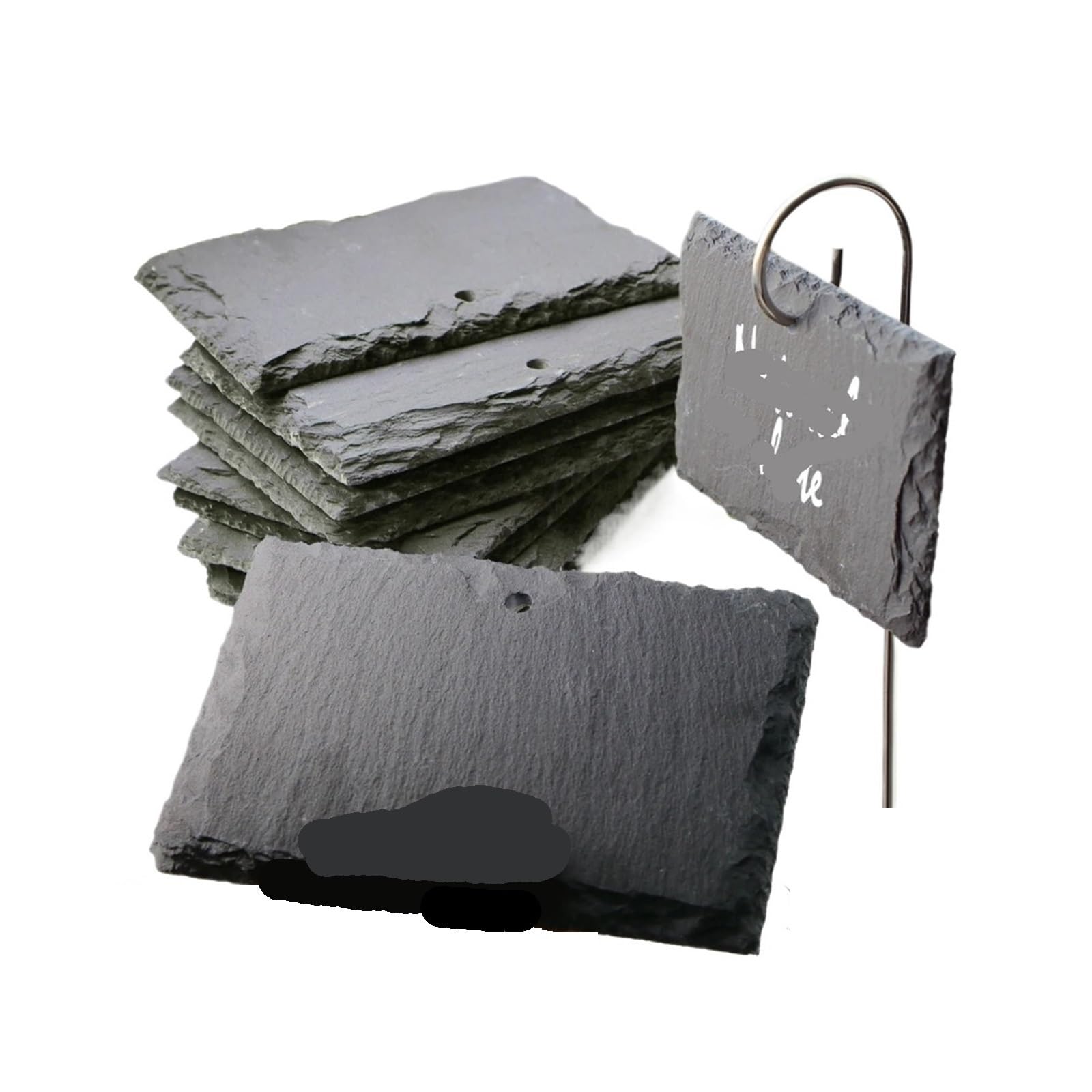 Étiquettes de plantes en ardoise avec piquets acier inoxydable Marqueurs jardin Comprend un crayon Facile à écrire Organisation et décoration Pour Fleurs(20x10cm)