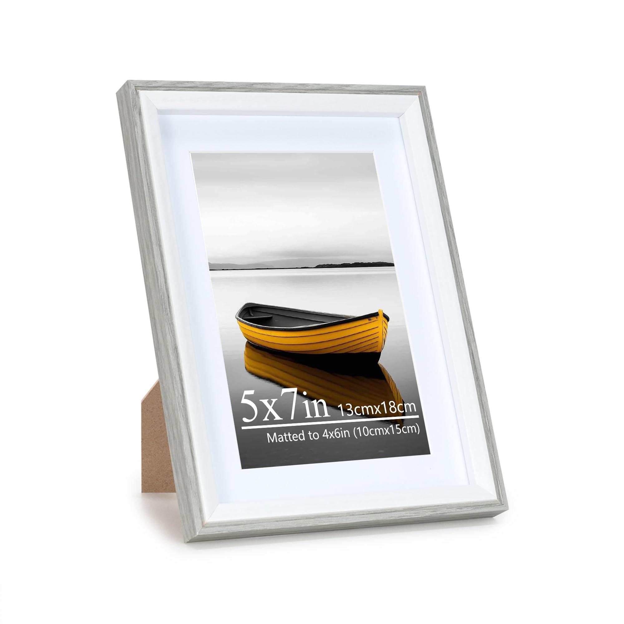 Baoee 5x7 Grey white Two Tone Picture Frame，photo frame with acrylic glass,Poster Frame