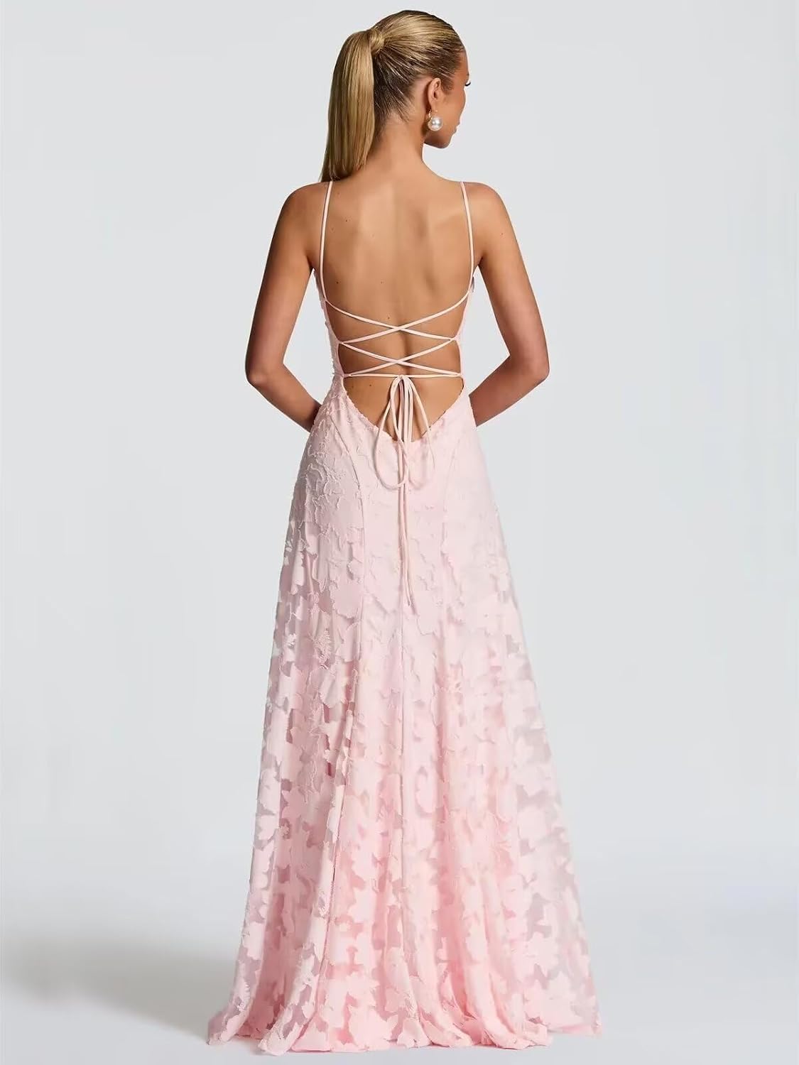 Long Bridesmaid Dresses for Women A Line Pleated Cowl Neck Corset Floral Burnout Formal Evening Dress DIN046