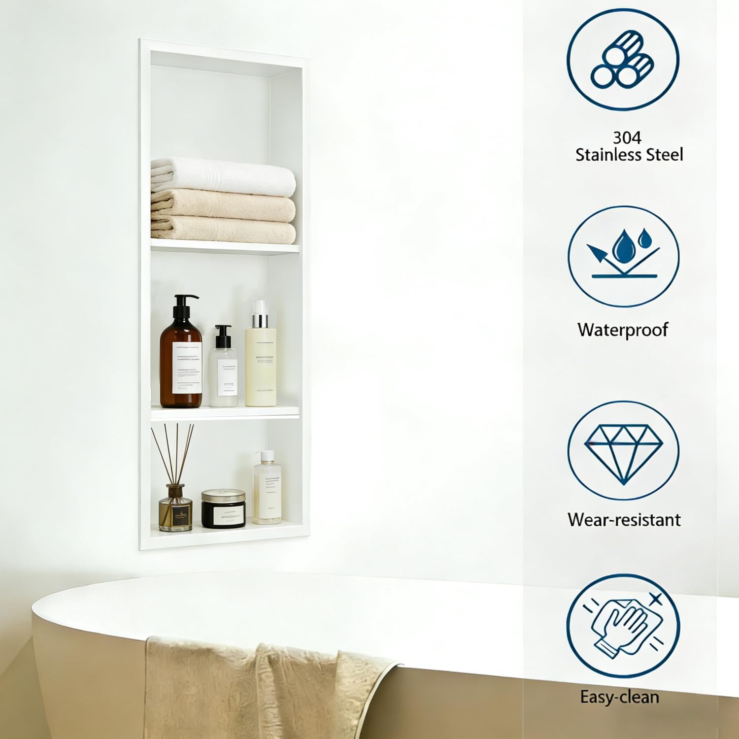 Niche for Shower Wall 30" x 12", Recessed Shower Niche, Off-White Stainless Steel with 2 Shelves, 8-Year Fade & Scratch Resistant, No Tile Needed Bathroom Storage