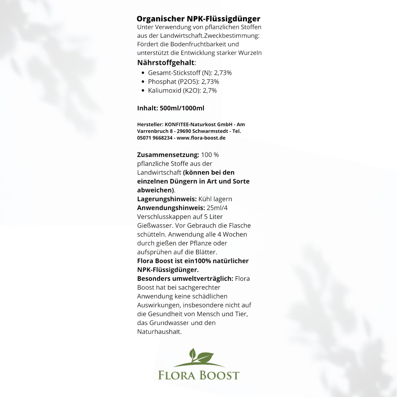 Flora Boost Olivenbaum Dünger Flora Boost 500ml I Für bis zu 100L Gießwasser I Langzeitdünger für verbesserte Blütenbildung I Flüssiger Blatt- & Wurzeldünger I 100% natürlicher Pflanzendünger