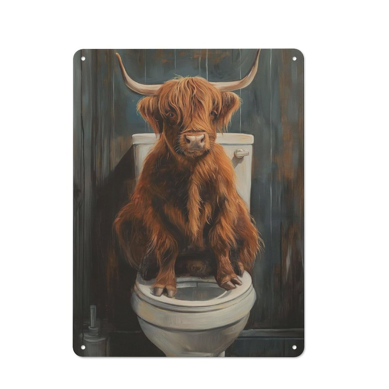 Farmhouse Funny Highland Cow Toilet Country Metal Sign 40x30cm, Cottage Wall Art for Farmhouse Kitchen, Pantry Or Dining Area