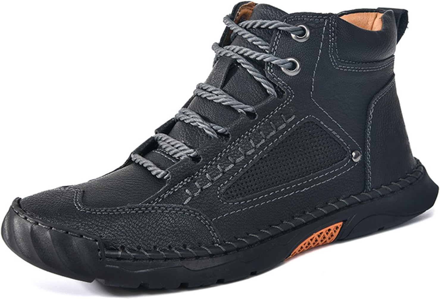 Sawbehind Leather Boots Mens Comfortable Slip On Salkin Boots Orthopedic Handmade Leather Boot Casual Waterproof Lightweight Breathable Wide Shoes Fall Outdoor Saw Behind Boot