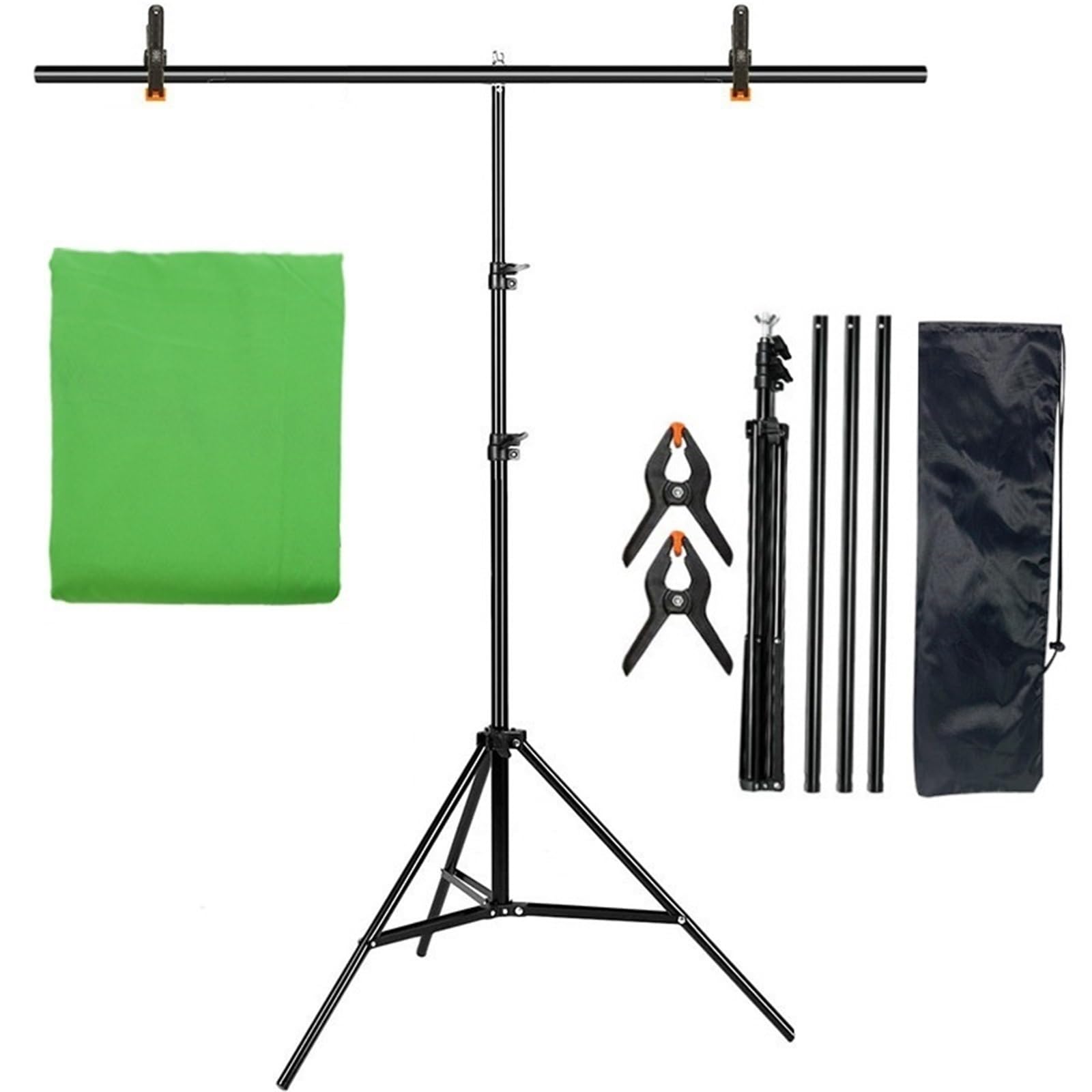 Zestaw stojaków na tła fotograficzne w kształcie litery T z materiałem do tła, ramka na zielony ekran do kluczowania chrominancji do fotografii, rekwizyty do studia fotograficznego (zestaw 2 x 2,6 m