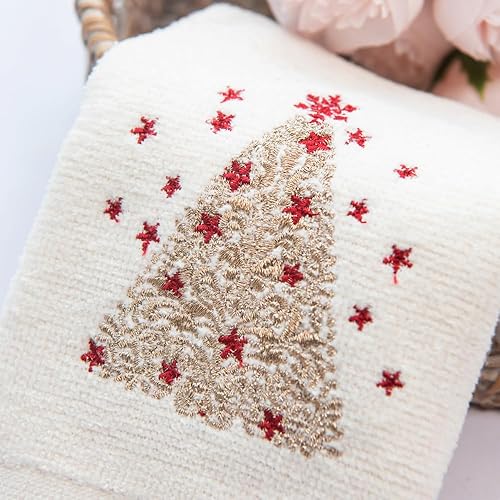 Miniatura 6 de Homefabrics Decoración de Navidad de alta calidad, ultra suave, 100 % algodón, bordada, juego de toallas con 3 piezas