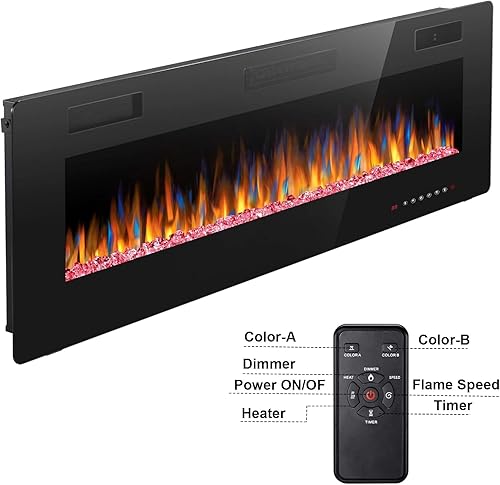 Miniatura 4 de Joy Pebble Insertos de chimenea eléctrica de 60 pulgadas, empotrado en la pared y montado en la pared, calentador de chimenea de 7501500 W, pantalla
