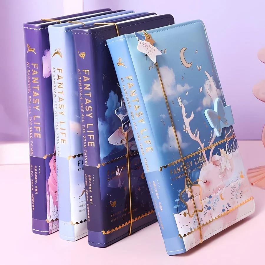 Shivaaro Diary for Girls – Cute Kawaii 3D Journal Notebook with Lock | 80 Pages Writing Diary for Students, School Stationery Gift for Kids (fantasy life s) 4