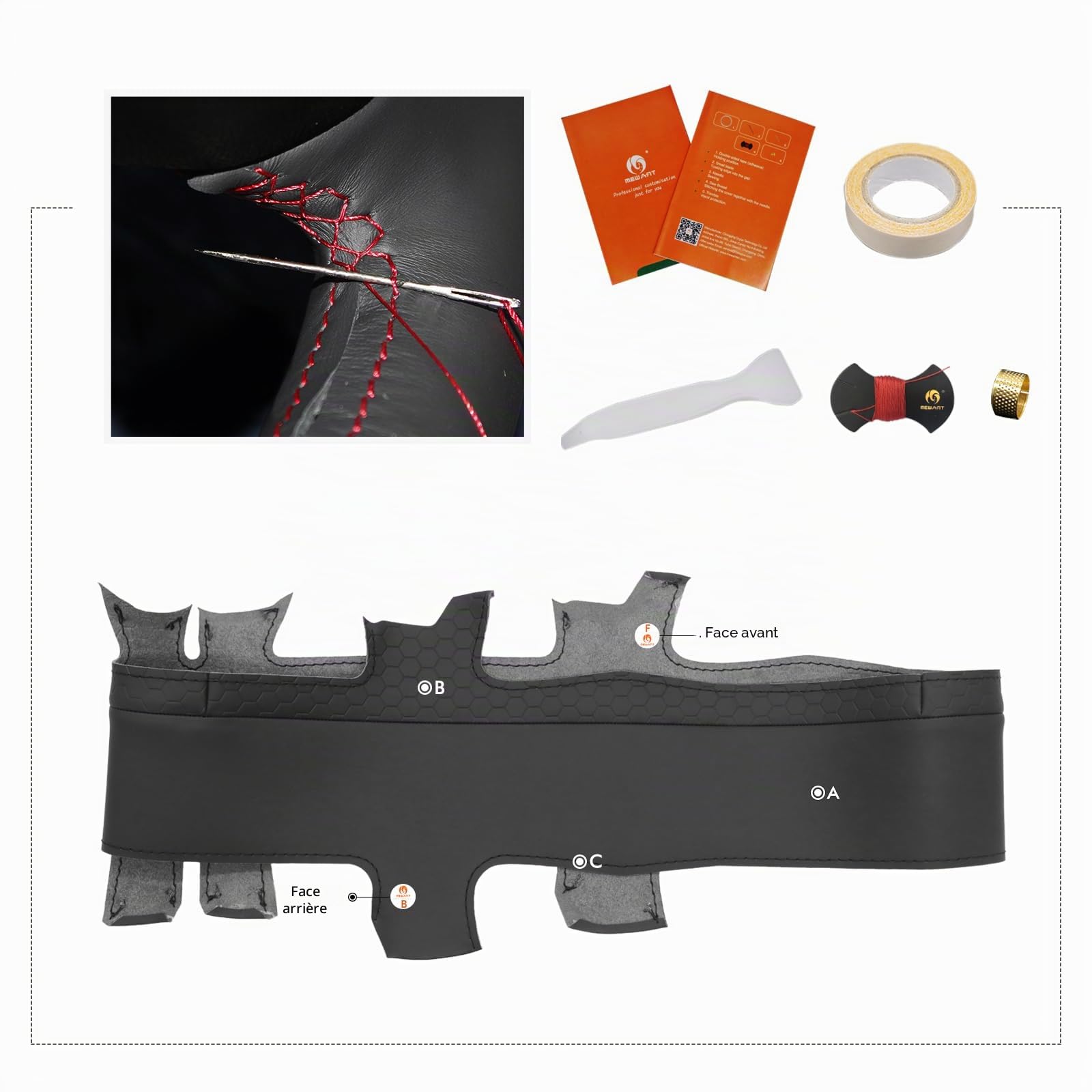 MEWANT Housse de volant style 3D pour Renault Clio 3 2005-2012 - Accessoire de volant pour Renault Clio 3