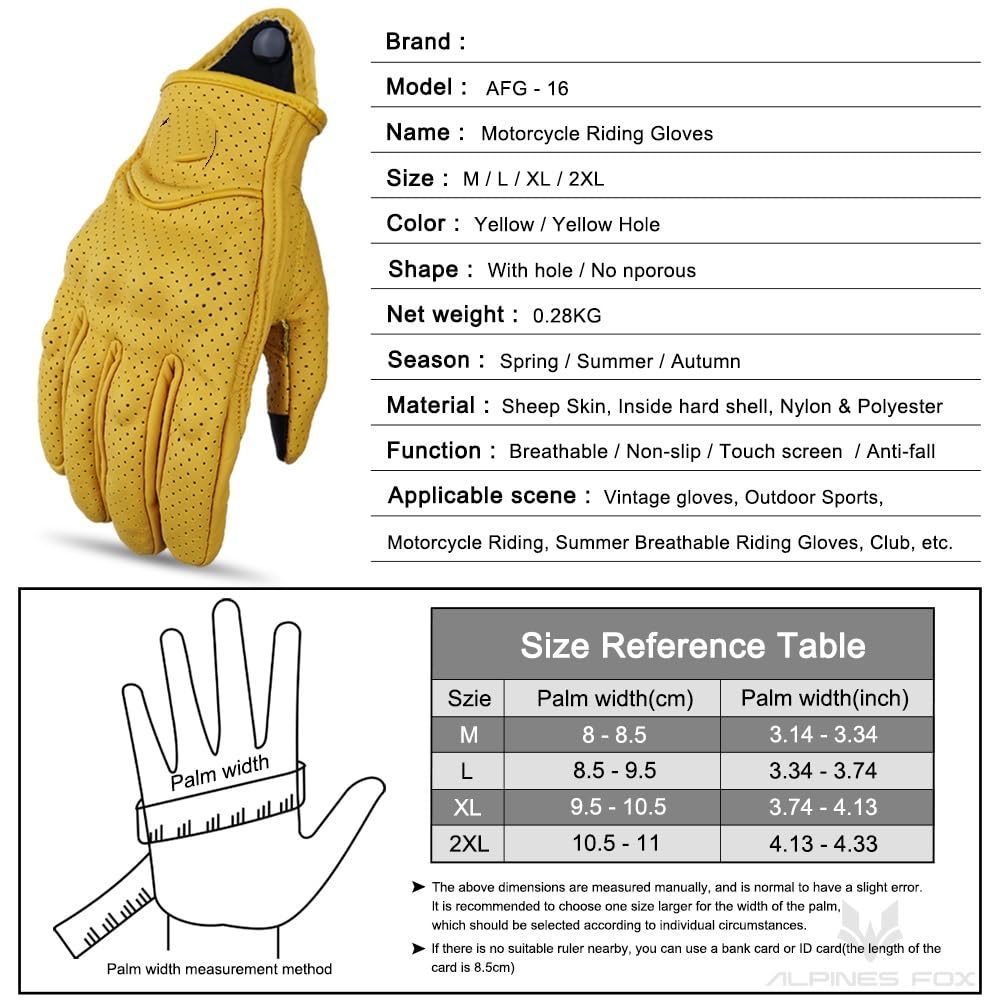 Guanti Moto Vintage Protettivi Touch Screen Perforati - Motocross Estivi Gialli (Yellow Hole, L)