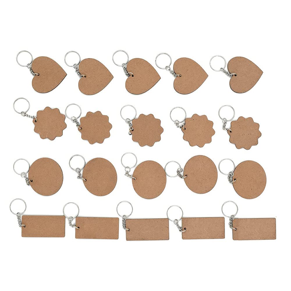 mdf plain multi shaped key chains for painting wooden sheet craft - set of 20