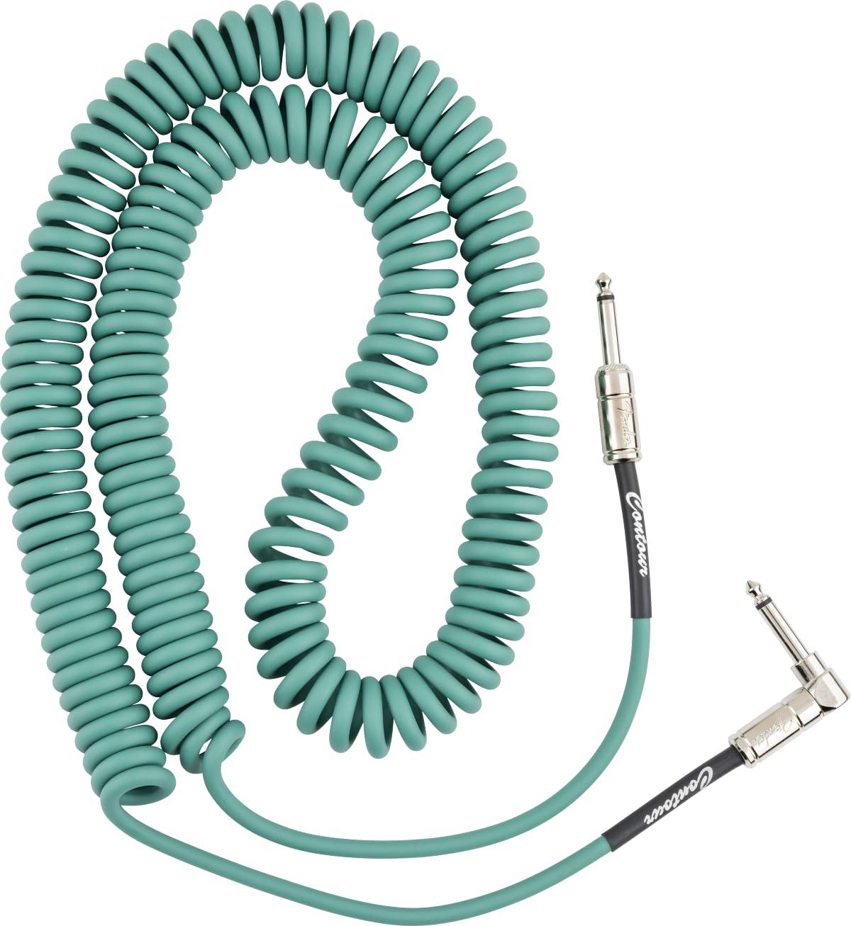 Fender Contour - Cable de instrumento en espiral, relleno de calcetines, accesorios de guitarra, recto/ángulo, verde Sherwood, 30 pies