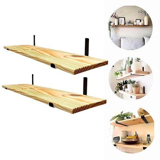 Kit Com 2 Prateleira Industrial Suporte Mão Francesa Estante De Madeira Pinus 80x15