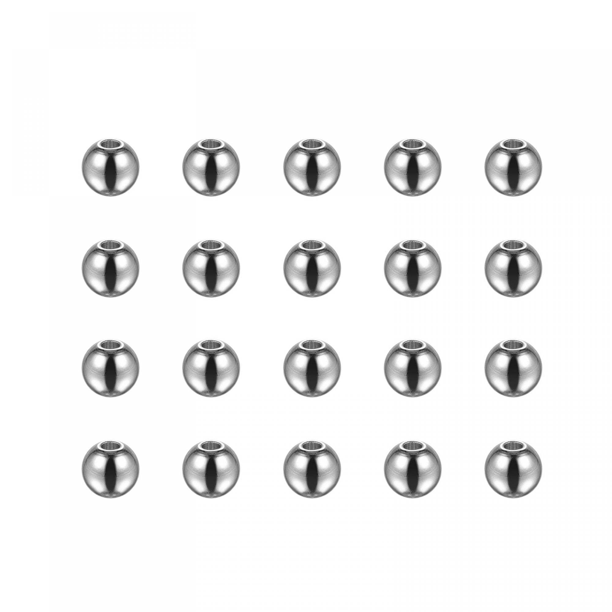 sourcing map 40pcs Beads 6mm Stainless Steel 1.5mm Hole Dia Bead for DIY Crafts, Silver Tone