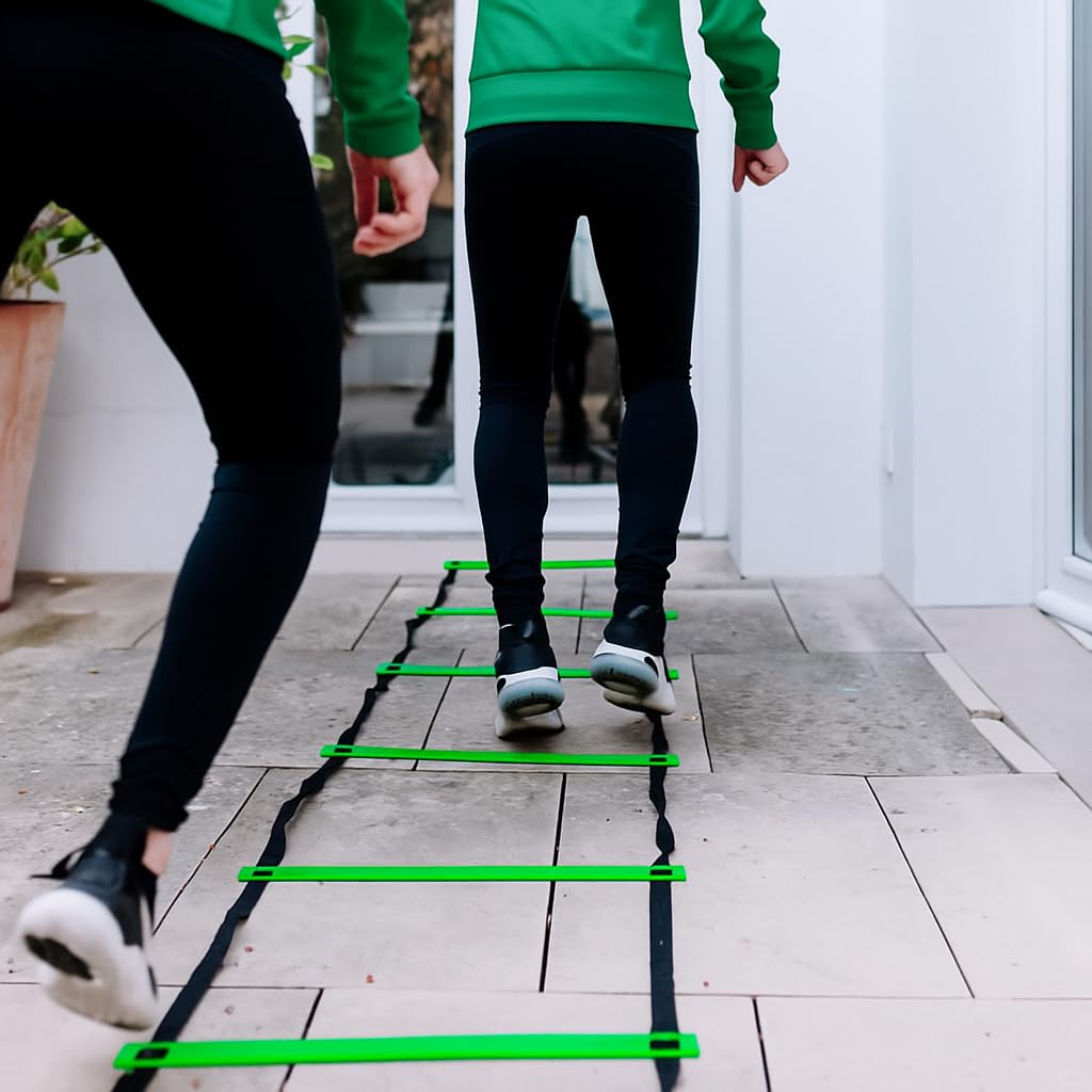 De Jure Fitness Adjustable Agility Ladder 2M 4 Rungs for Speed & Sports Training | Polypropylene Rungs, Durable Straps | Football, Cricket, Soccer, Hockey Drills, Green