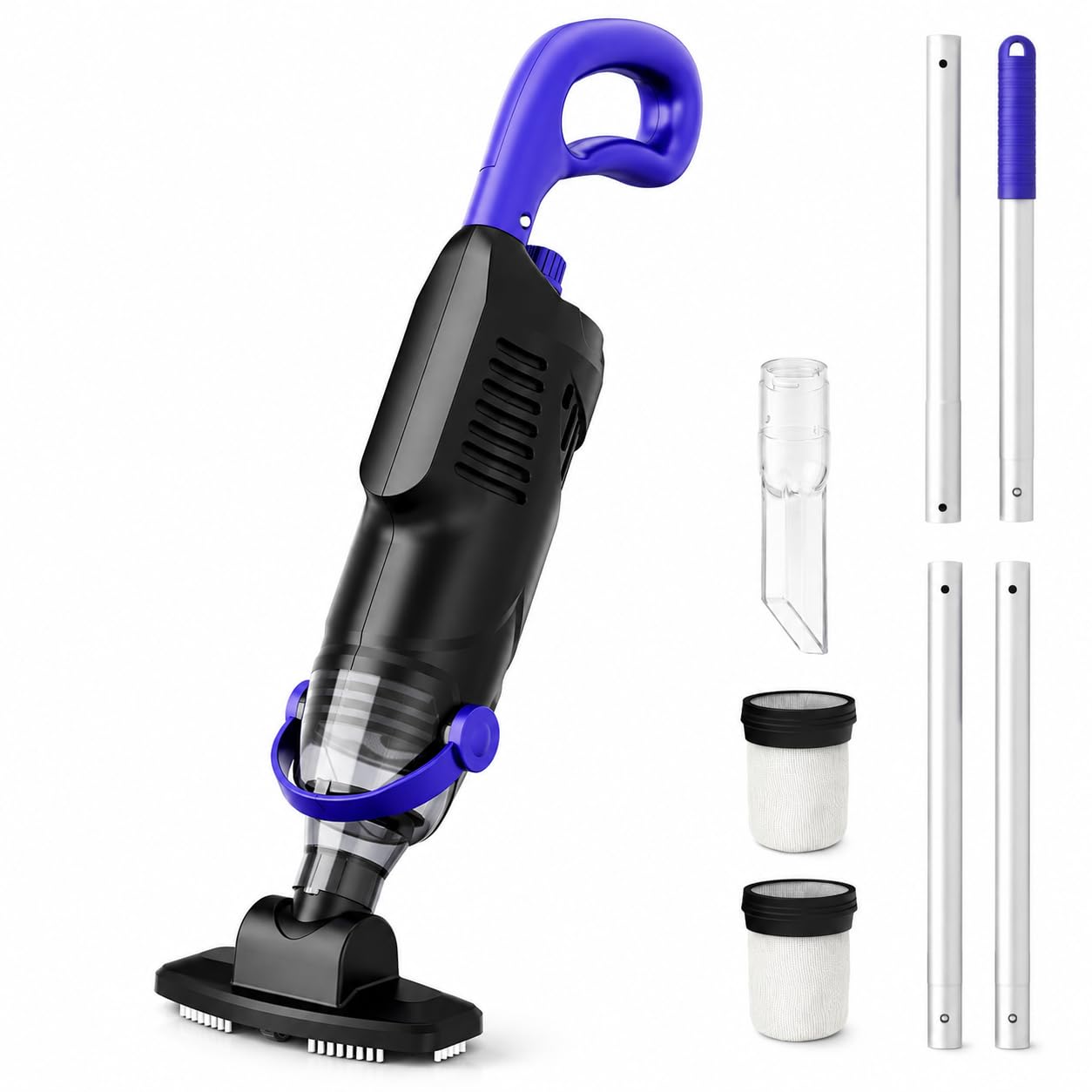 Photo 1 of 2026 Upgraded Pool Vacuum for Above Ground, 18 GPM Powerful Suction Cordless Pool Cleaner, 60Min Runtime Handheld Rechargeable Pool Vacuum with 3-Head Cleaning System & 300/500 Mesh Filters (MISSING CHARGER BUT YOU CAN USE PARTS FROM THIS ITEM FOR YOUR VA