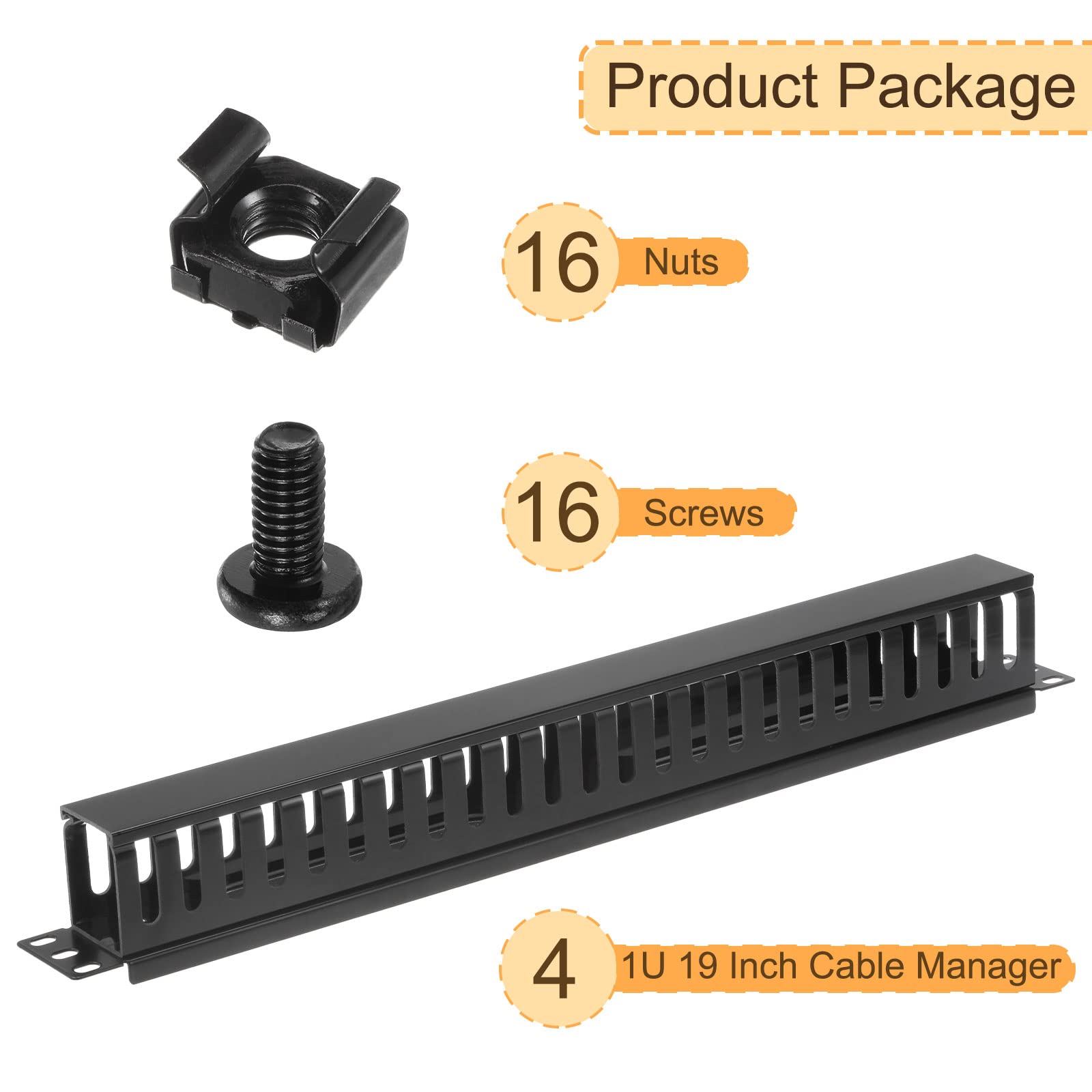 PATIKIL 4 Paquet 1U 19 Pouce Cable Manager pour Réseau Cabinet Noir | 24 Slot Horizontal Grille Mount Fil Gestion Métal Doigt Conduit Fil Organisateur