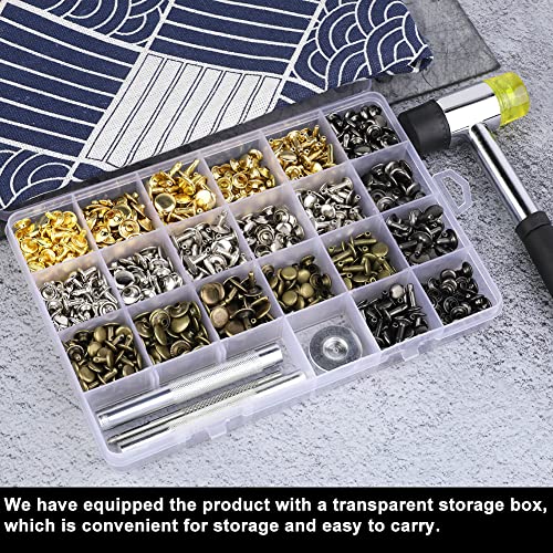 Tlkkue TLKKUE01 360 Sets Leather Rivets 4 Colors Double Cap Rivets Tubular 3 Sizes thumb #6