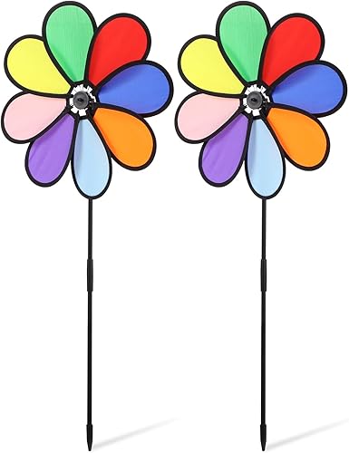 BESPORTBLE Molino de viento de flores: molino de viento giratorio de colores para decoración de jardín de césped al aire libre, 11.8 in, 2 unidades
