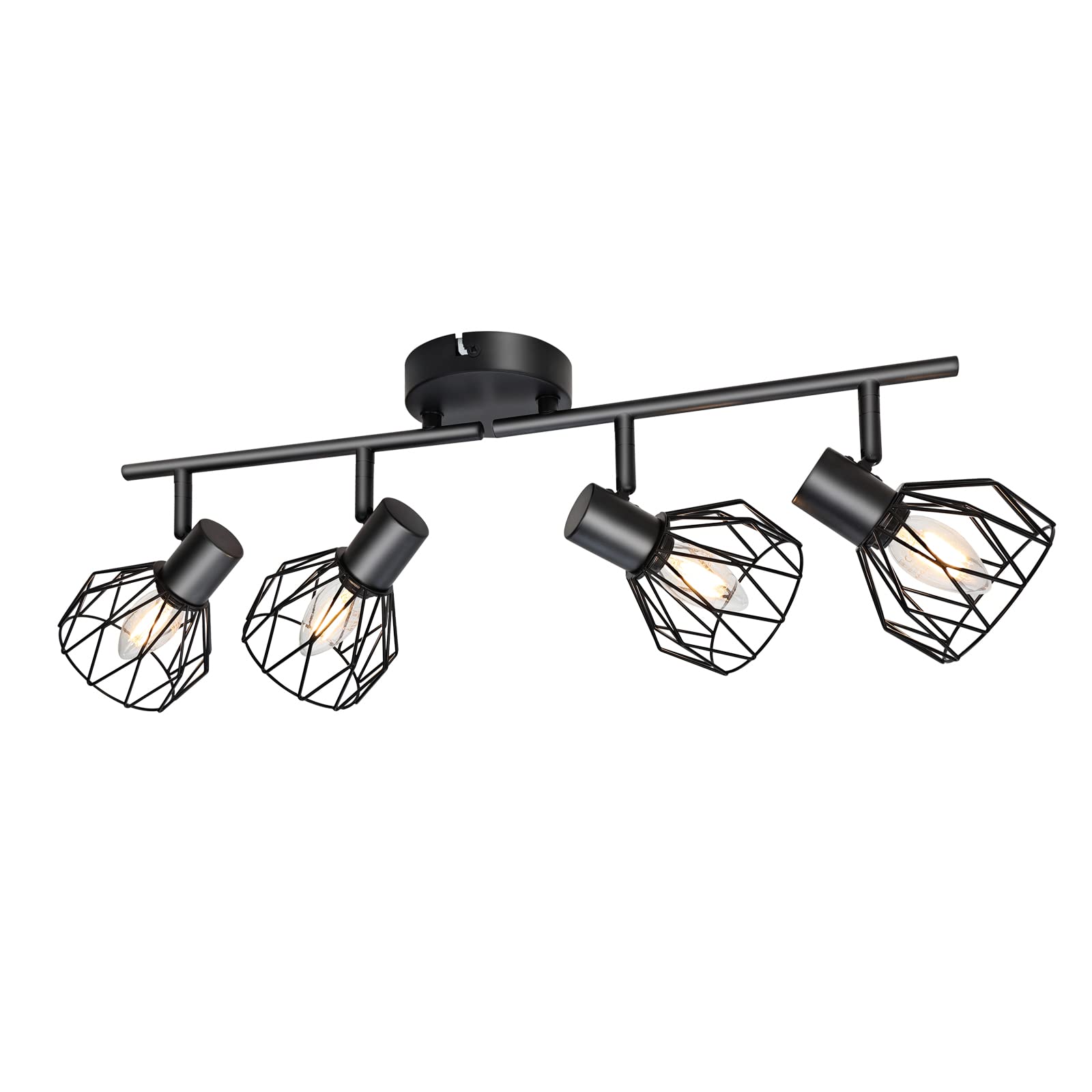 KYOTECH Faretti da soffitto orientabili a 4 luci lampada da soffitto Plafoniera LED Attacco E14,Per 4 lampadine E14 non incluse,Faretti Orientabili Parete Nero per Soggiorno e camera da letto