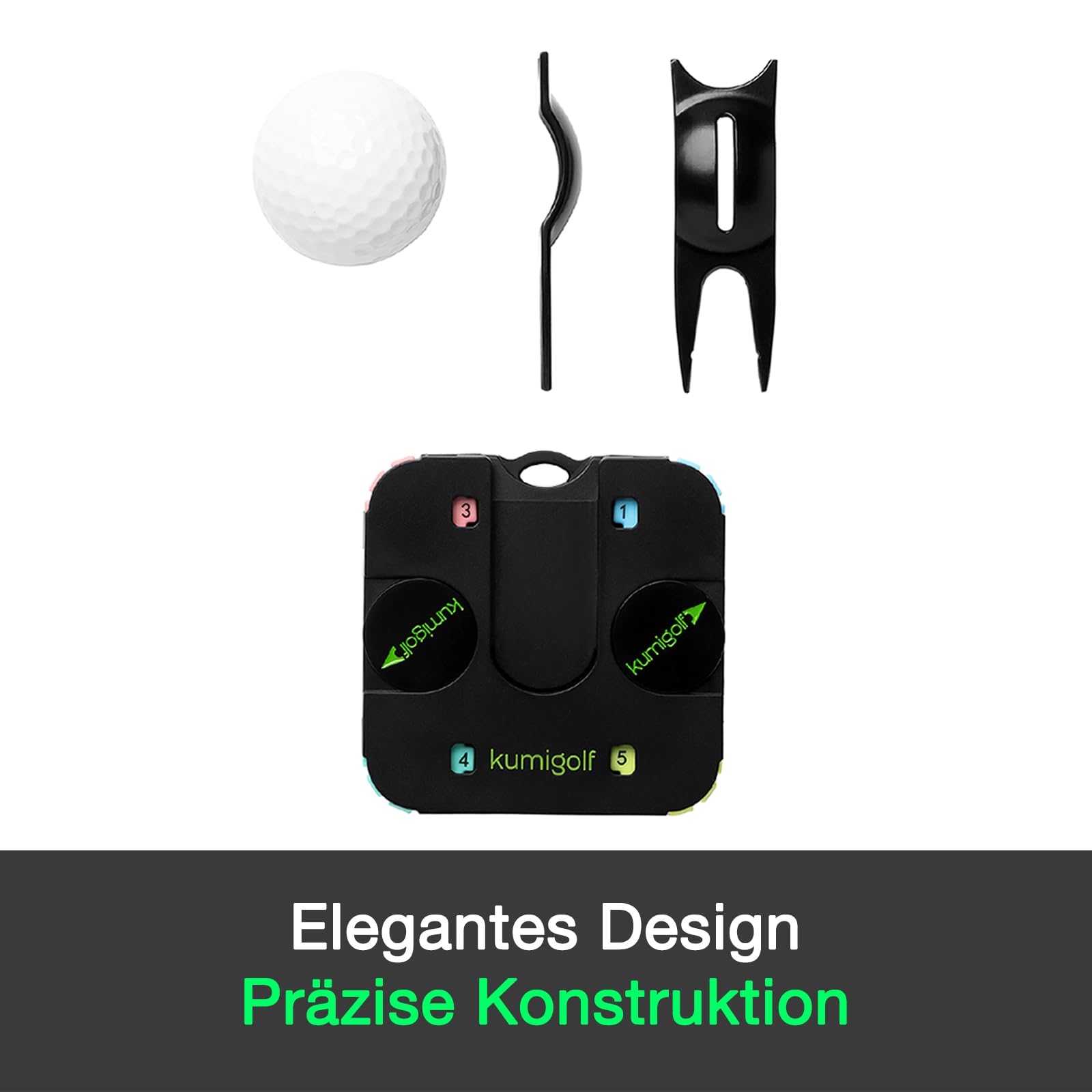 5-in-1 Golf Multitool Karte - Premium Golf Scorezähler für 4 Spieler, Golfschlag Zähler, Pitchgabel mit Ausrichtungshilfe, Magnetische Ballmarker, Griffauflage, Golf Zubehör Geschenk