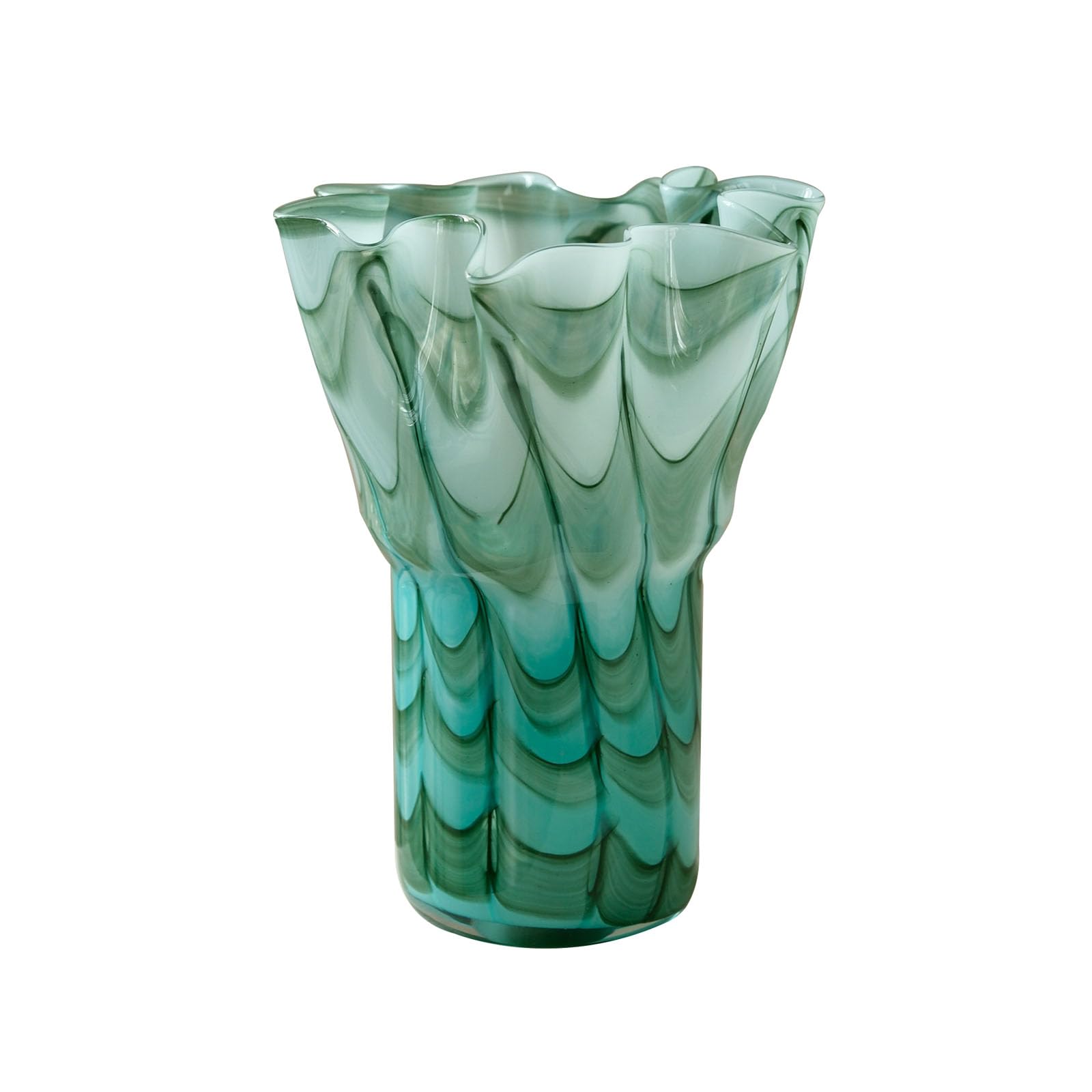 Wide Mouth Art Vase, Fashion Decorative Vase with Texture Pattern, Ornament for Fresh Flowers, Dried Flowers, Glass, Size 18 * 18 * 31CM(Size:18 * 18 * 31CM,Color:Green)