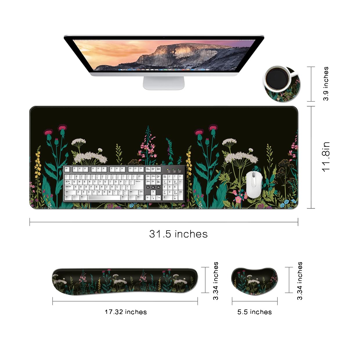 MIBITRI Set Tappetino Mouse Gigante + Poggiapolsi Ergonomico In Memory Foam – Antiscivolo E Impermeabile Per Gioco E Ufficio
