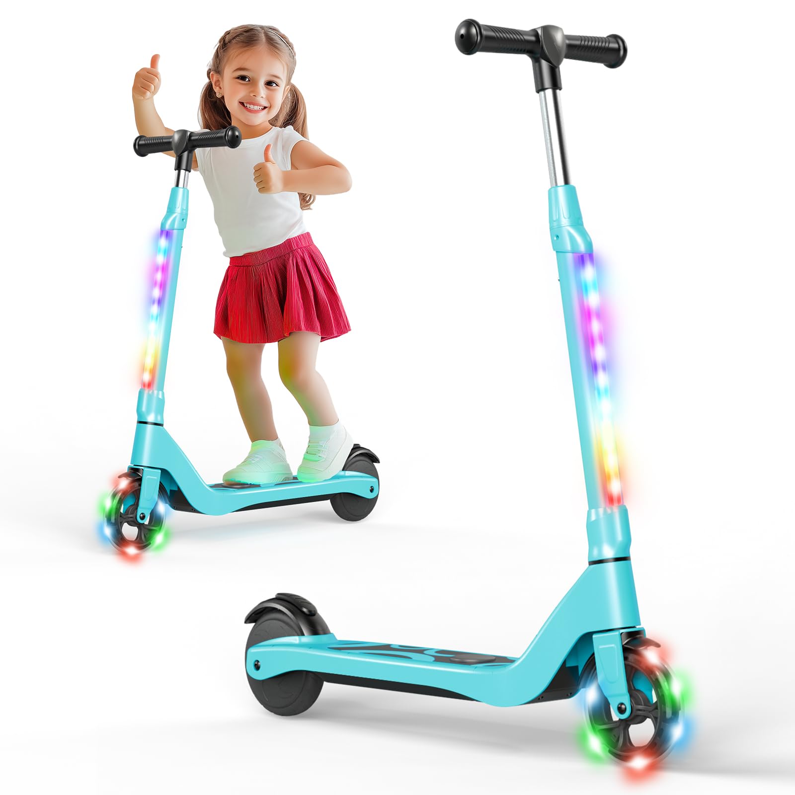 SISIGAD - Patinete eléctrico Infantil de 6 a 8 a 10 años, eléctrico para niños, 5,3 Pulgadas, con luz LED Colorida y 3 Alturas Ajustables, Scooter eléctrico para niños, Carga máxima 70 kg, Velocidad