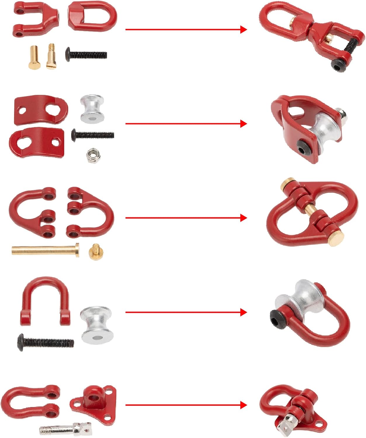 Metal Tow Hook Recovery Shackle Winch Pulley Ring Buckle Rescue Hook Horseshoe Buckle Compatible with 1/10 AXIAL SCX10 Wraith Capra TRX4 TRX6 D90 Redcat MST RC Car（Red）