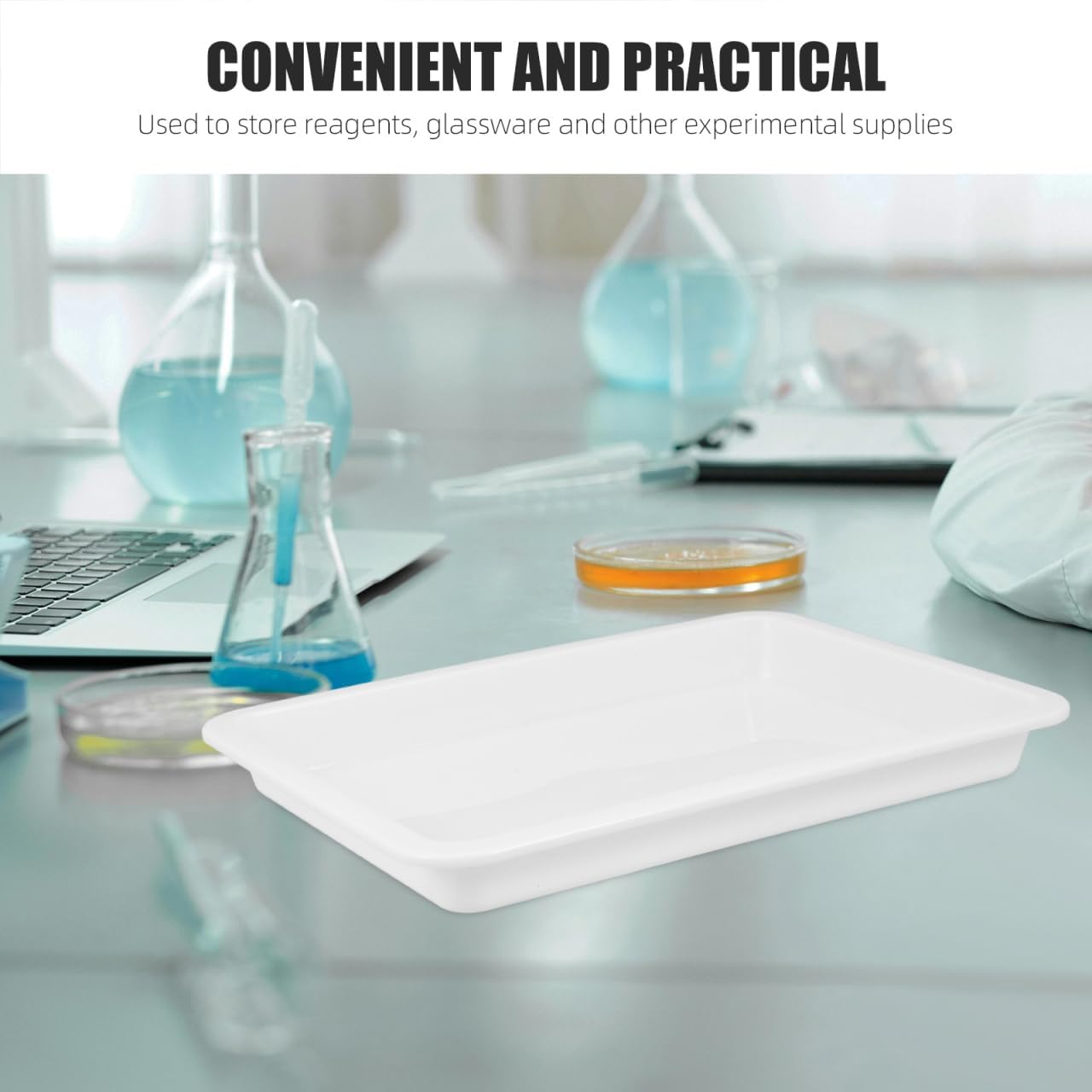 Laboratory Tray 9.68X7.28X1.06 Inch Acid Alkali Resistant Leak-Proof Chemical Experiment Tray Plastic Storage Plate for Science Labs Educational Use