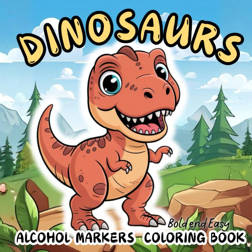 Dinosaurs Bold and Easy Coloring Book for Alcohol Markers: Cute Jurassic Cuddles to Colour for Adults for Relaxation, Large Print, Simple Designs (Bold and Easy Artistry)