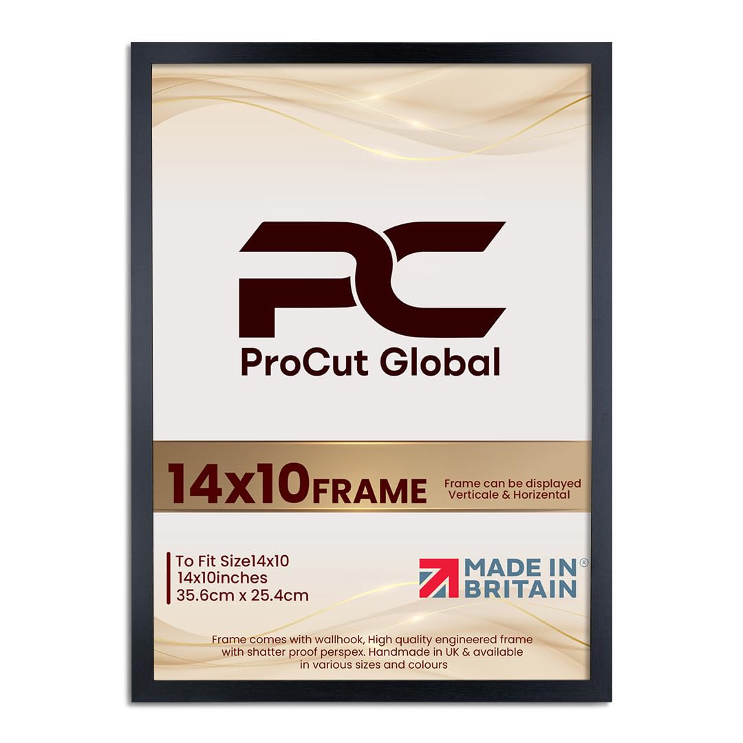Procut Global 14X10 Black Picture Frames - Modern Wooden Photo Frame with Shatterproof Perspex for Wall or Tabletop - Perfect for Posters, Certificates, Prints - Sizes & Colors Available