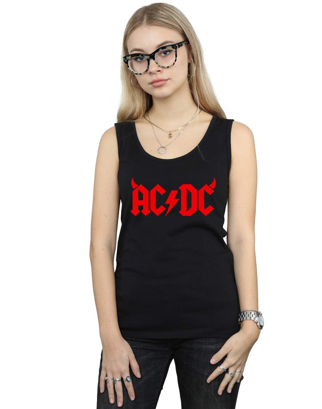 Absolute Cult Women's Black Ac/Dc Horns Logo Vest Medium