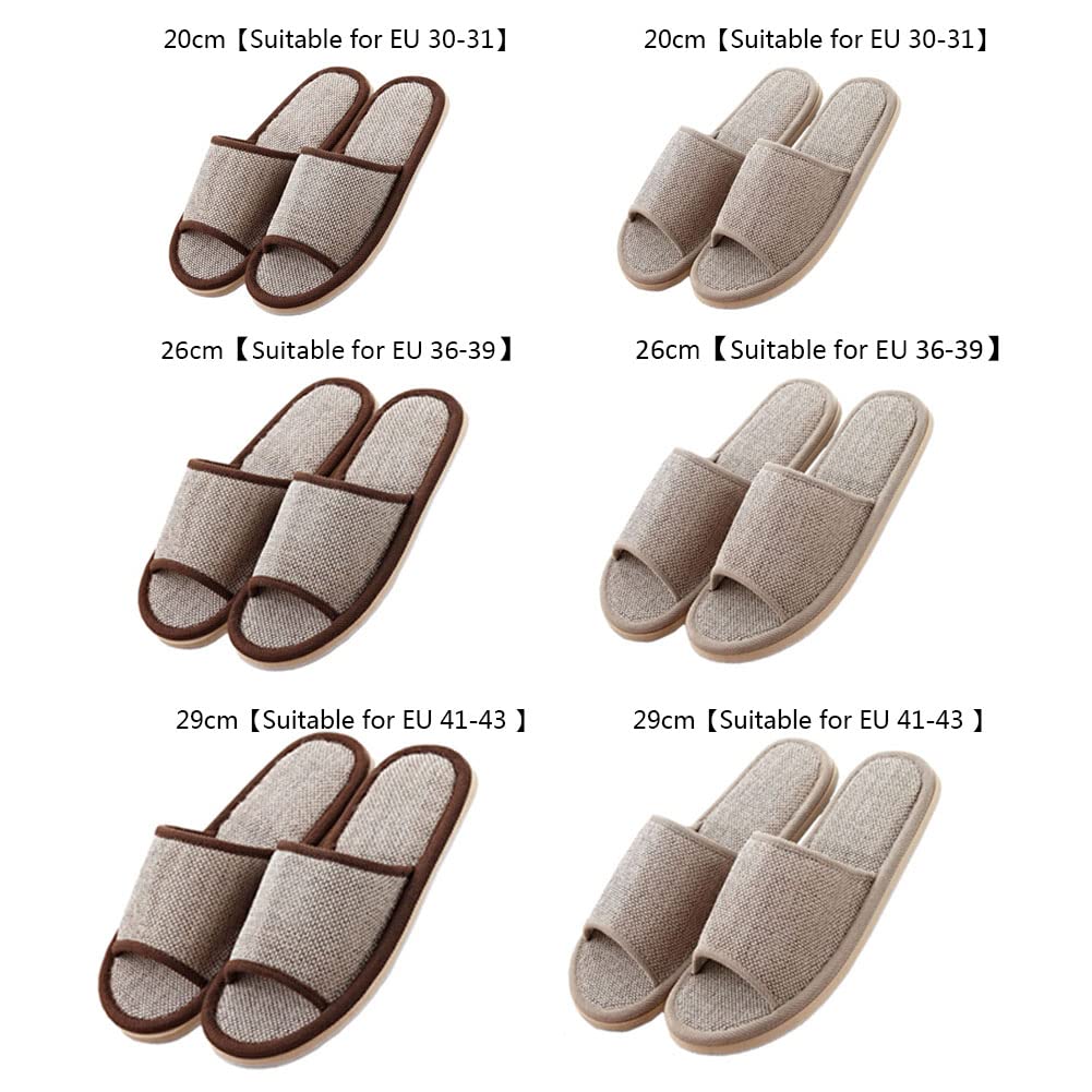 Set di 6 paia di pantofole in lino, per ospiti, con punta aperta, pantofole da bagno, antiscivolo, lavabili