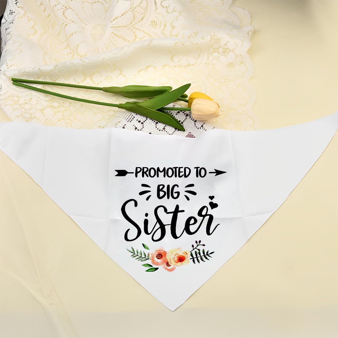 Promotion Bandana to be the Big Sister of Dogs – Ideal for Weddings with a Flower Design – Triangle Scarf for Pets, Perfect Accessory of Collars for Dogs 3