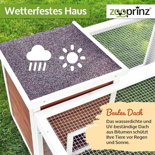 zooprinz brandneues Freilaufgehege mit Stall für draußen – ideal für Kleintiere – Besonders stabiler und großer Holzrahmen mit Kaninchenstall – Freilauf mit natürlicher Farbe lasiert – Hasenstall (XL)