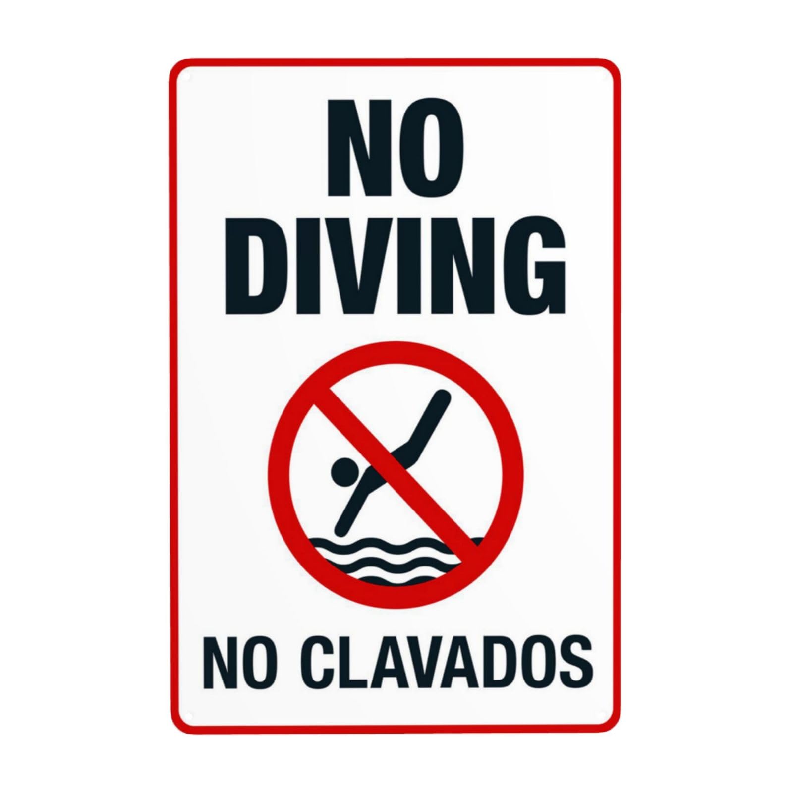 English Spanish Bilingual No Diving Sign, Swimming Pool Multilingual Safety Warning Decor 8x12 Inch