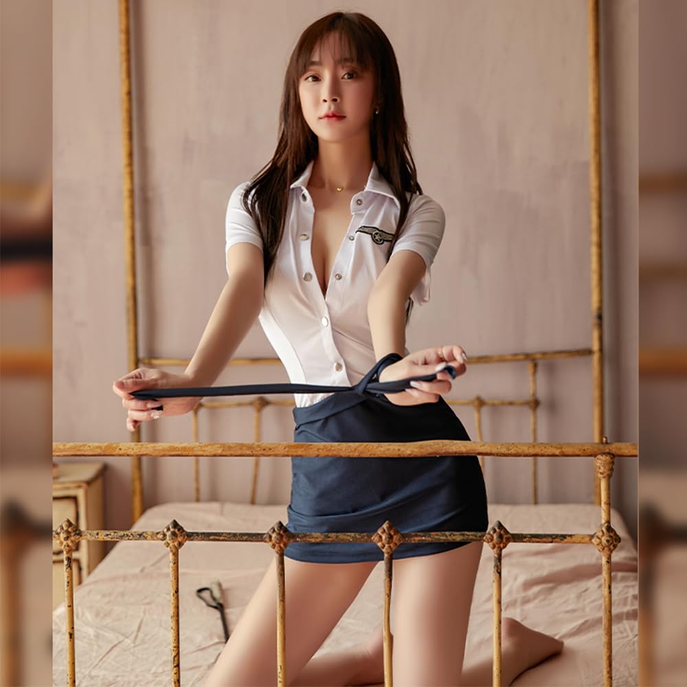 QNCLO Women's cosplay Halloween flight attendant uniform Japanese anime female secretary sexy lingerie