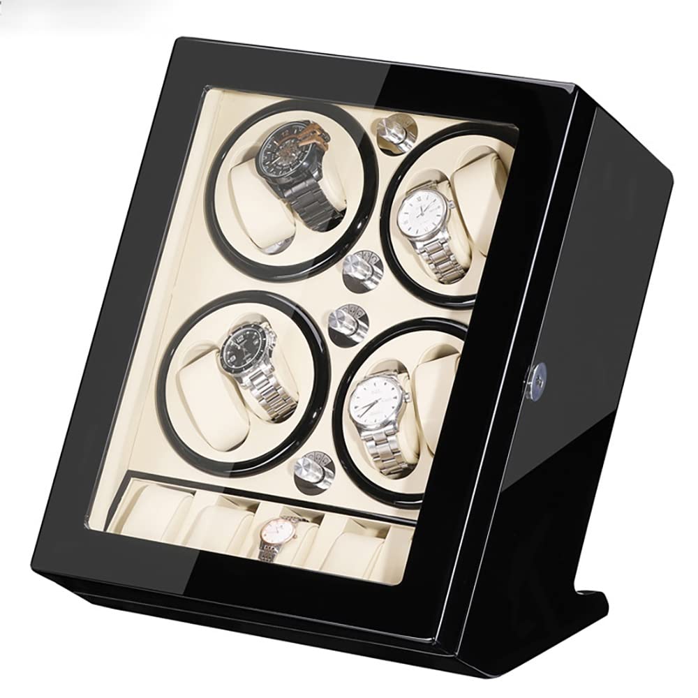 MYUYEE Automatic Watch Winder For 8+9 Watches Flexible Plush Cushion Piano Lacquer Exterior Large Capacity Automatic Wristwatch Winder Watches Display Box (C-Black)