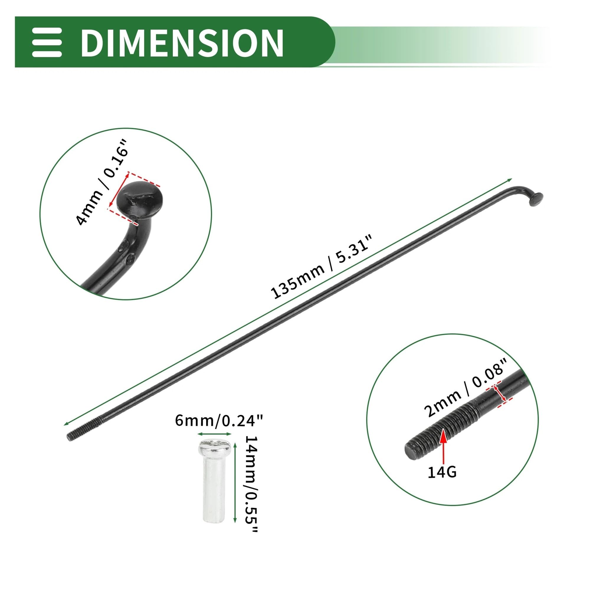 36 raggi in acciaio al carbonio, 14 G, colore nero, 125-209 mm, per riparazione ruote, ricambio con nippli per mountain bike e bici da strada (36 pezzi - 253 mm)