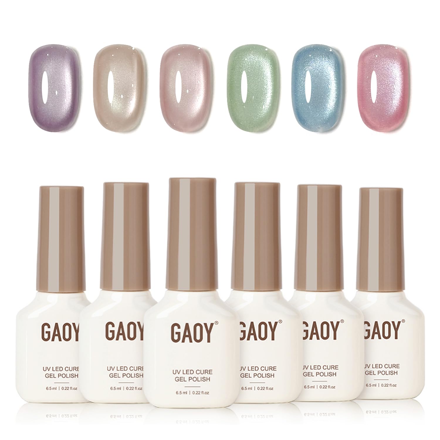 GAOY Glass Cat Eye Gel Nail Polish Set 6 Colors with Magnet, Summer Whisper