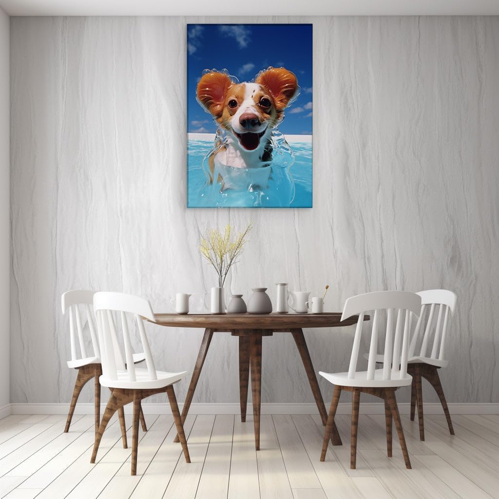 Canvas for Living room. Puppy Paddle Paradise - Joy Unleashed in a Cool Blue Oasis, 27 x 18 inch Canvas Wall Art - Cavalier King Charles Spaniel - Modern Home Decor - 69x46 cm (27x18 inch)