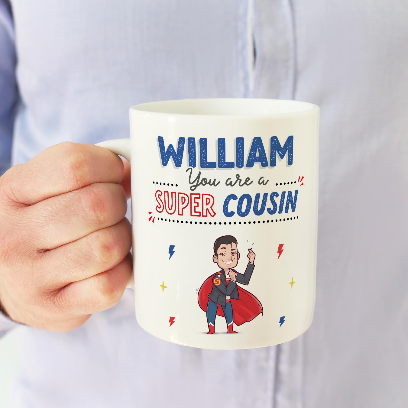 MUGFFINS Personalised Mug for Cousin - in English - You are Super! - Funny Custom Gift - Ceramic 11oz Mug - Image 2