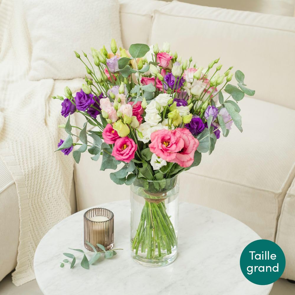 Bouquet de Lisianthus Rose Blanc Violet Fleurs Fraîches Saison Cadeau Anniversaire
