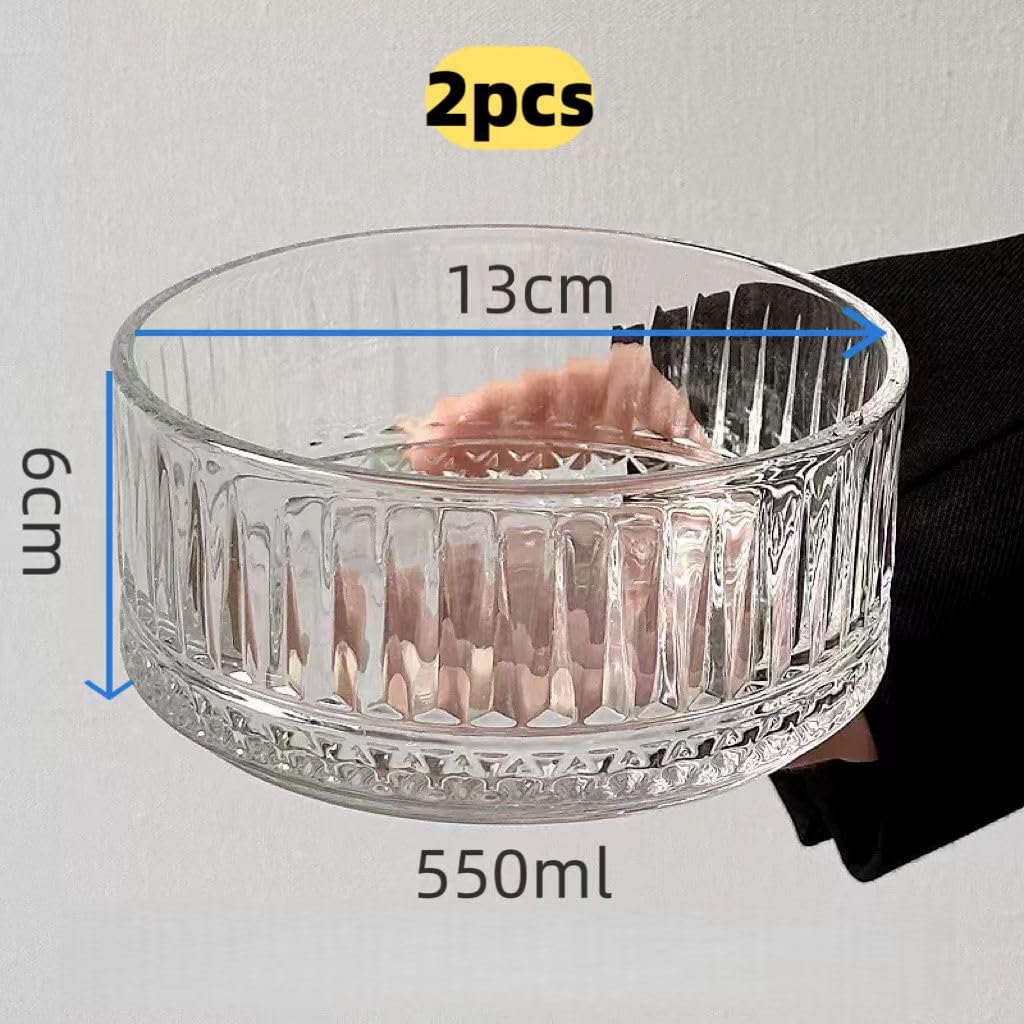 2er Set Glasschalen 13x13x6cm| Gastro Schälchen 550 ml in Retro Kristall-Optik | stylische Servierschüsseln für Desserts, Snacks Obst, Saucen & Deko, Snackschalen aus Kristallglas (550 ml-2er)