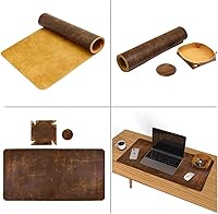 Vista 6 de Elizo Real Leather Desk Mat Set (32x16) Large Desk Cover Desk Blotter Protector Computer Gaming Mouse Pad Table Laptop Office Desktop Accessories