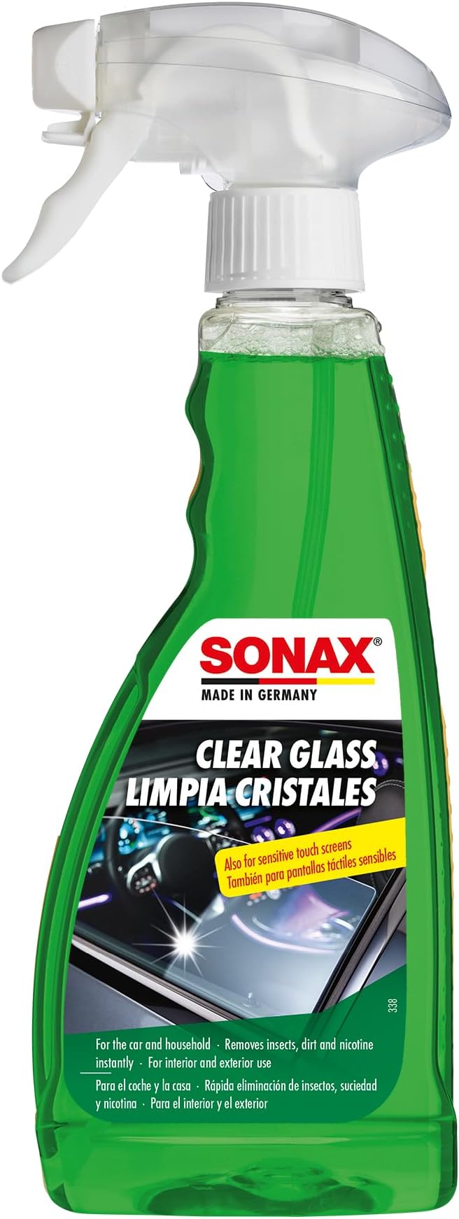 Clear Glass Cleaner Spray 500mL – Automotive Glass Cleaner for Car Windows, Windscreens, Headlamps & Mirrors, Removes Dirt, Grease & Nicotine Residue, Fresh Fragrance