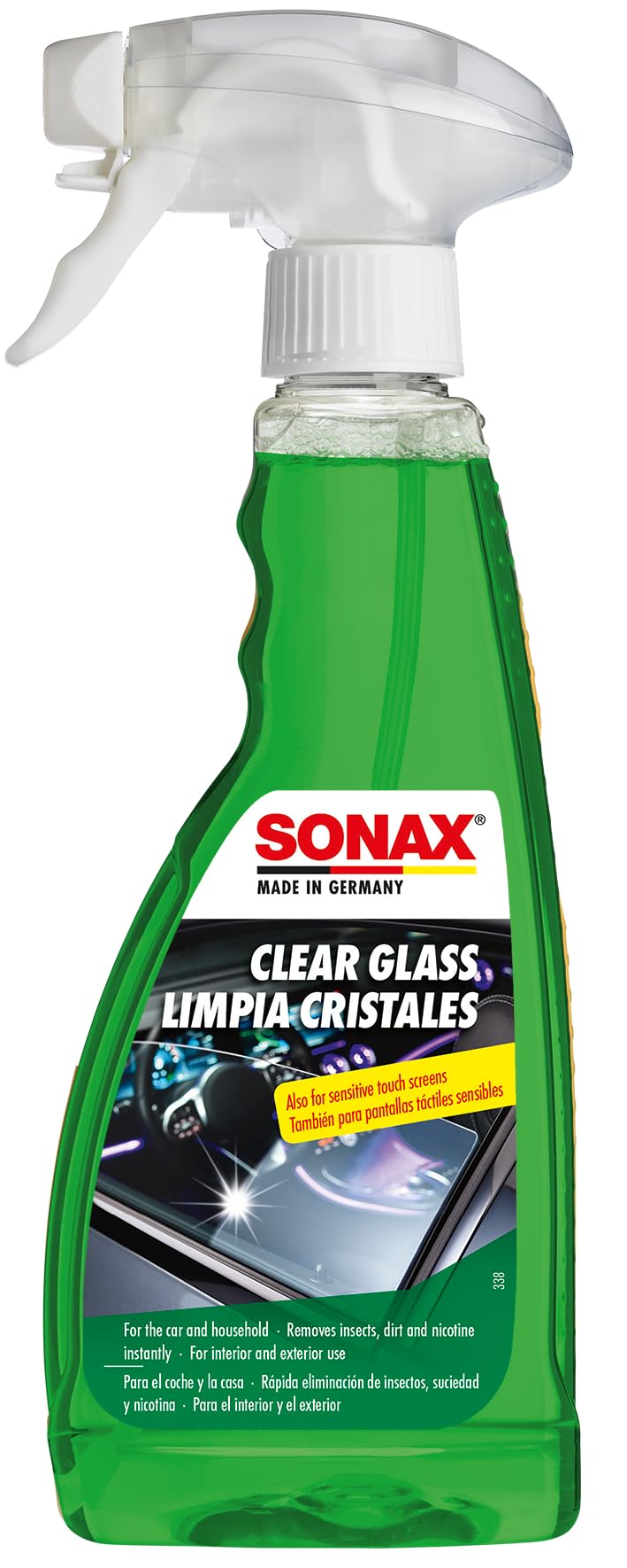 Sonax Clear Glass Cleaner Spray 500mL – Automotive Glass Cleaner for Car Windows, Windscreens, Headlamps & Mirrors, Removes Dirt, Grease & Nicotine Residue, Fresh Fragrance