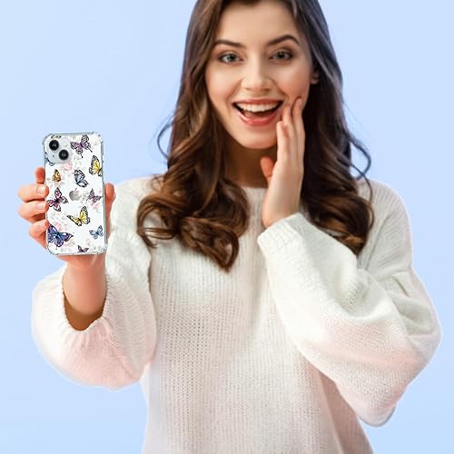 Miniatura 6 de Hi Space Funda compatible con iPhone 15 Plus, patrón transparente de mariposas, flores de jardín para iPhone 15plus, funda protectora de poliuretano